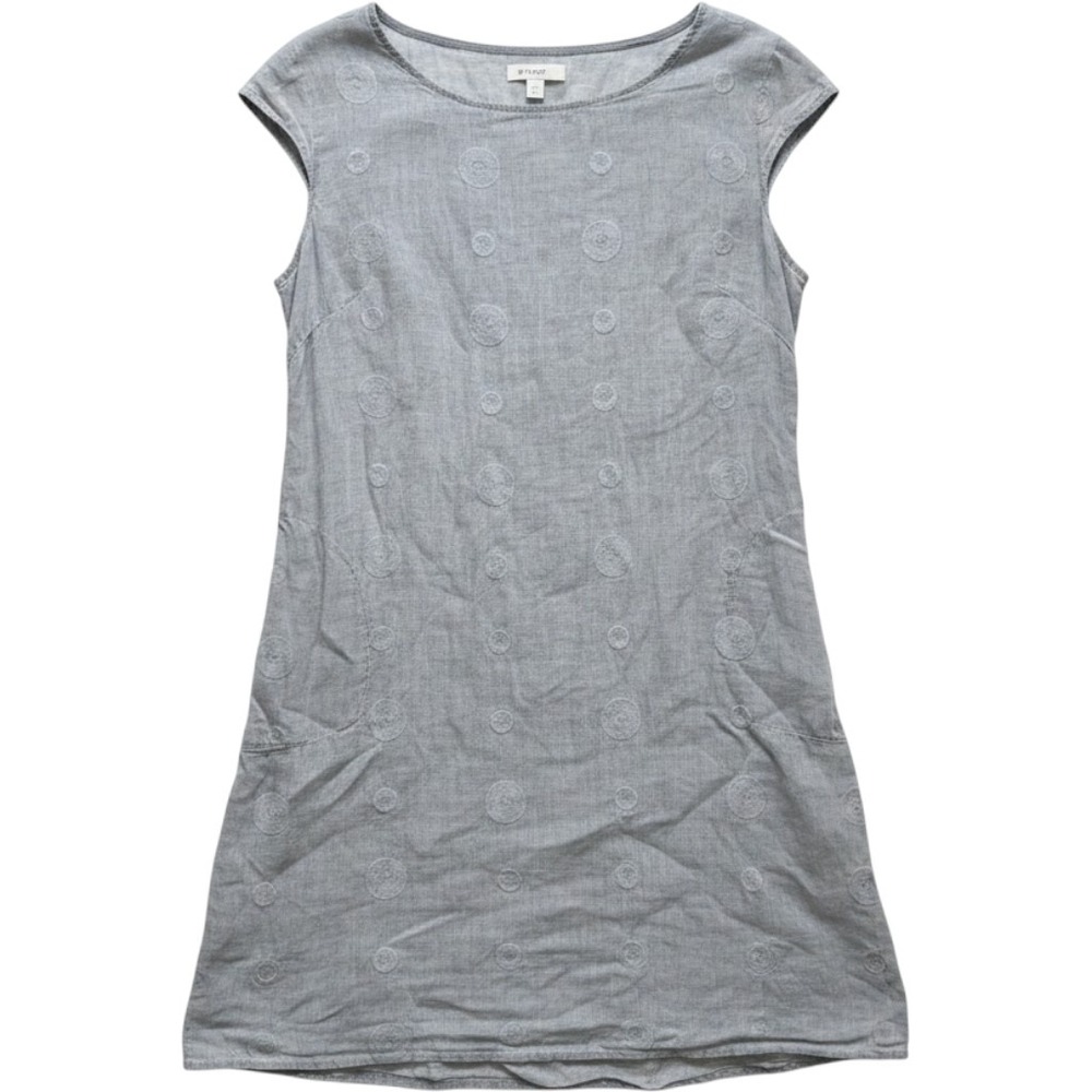 Flint Shift Dress Womens XL Gray Linen Polka Dot Cap Sleeve Italy Lagenlook